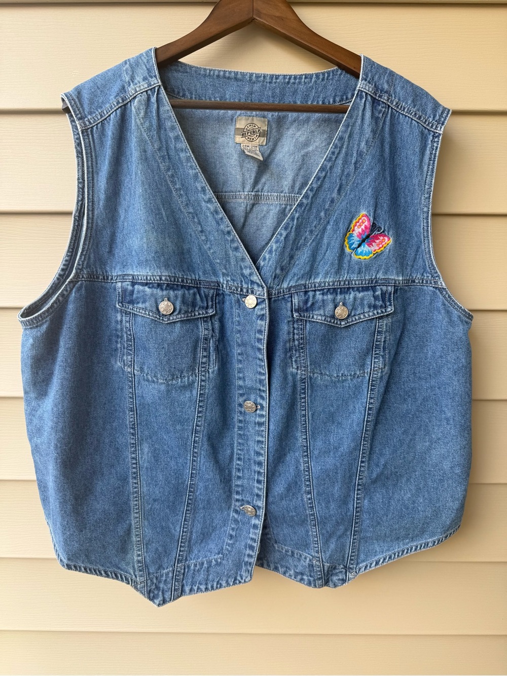 Denim Republic Plus Size Butterfly Embroidered Denim Vest 24W/24M